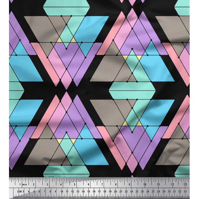 Soimoi Black Poly Georgette Fabric Triangle Geometric Decor Fabric Printed Yard 42 Inch Wide