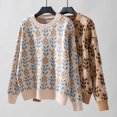 thumbnail image 4 of Penkiiy Chandail à Manches Longues à Col Rond pour Femme 2024 Automne Imprimé Mignon Ample Tricoté Chandail Hauts L Beige, 4 of 6
