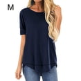 thumbnail image 1 of stanreset Women T-shirt Solid Color Stitching Top Asymmetrical Hem Blouse, Navy Blue, M, 1 of 6