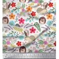 thumbnail image 1 of Soimoi Tissu Satin Modal Floral, Tissu à Imprimé Dessin Animé Rabbit & Porcupine au Mètre, 42 Pouces de Large, 1 of 3
