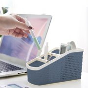 Czzoypi Desktop Storage Box, Plastic Bathroom Caddy Organizer with Dividers, Makeup Brush Pen Cosmetic Organizer for Countertop Vanity Office Desk, Blue