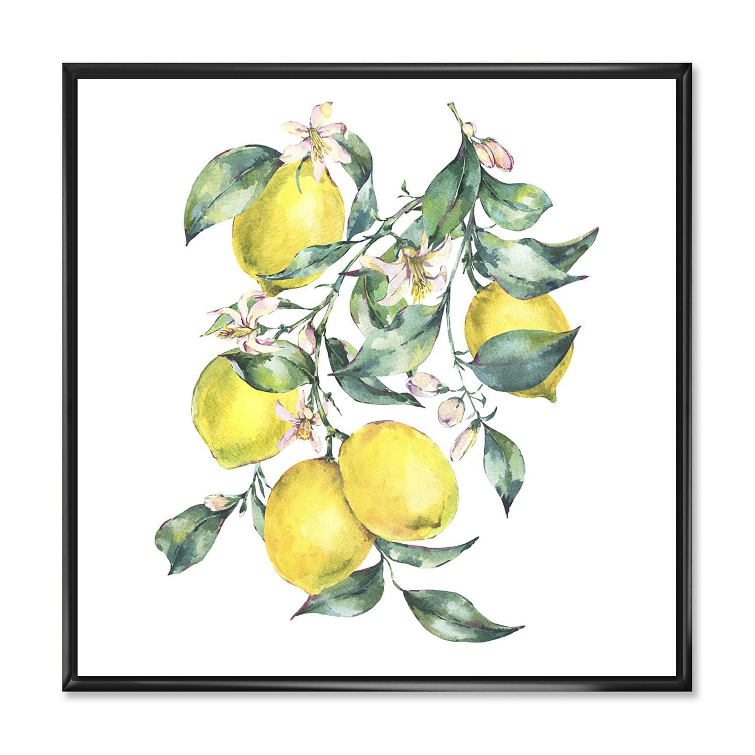 Designart Branche de citrons jaunes et de feuilles I ART MURAL À CADRE FLOTTÉ