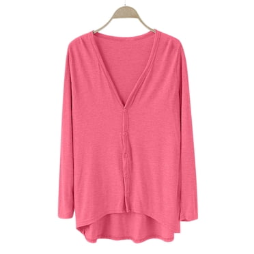 Breezora Ladies V Neck Modal Asymmetrical Long Sleeve Open Front Cardigan Sweater Watermelon Red