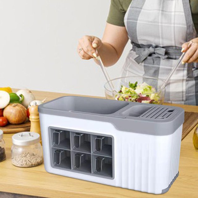 Kitchen Storage Box Case Holder Basket Serving Tray for Canned Goods Cabinet grey white 6 grids