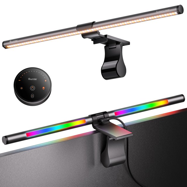Quntis RGB Pro+ Barre Lumineuse pour Moniteur avec Télécommande, Rétroéclairage de Jeu à 15 Modes, 4 Couleurs et Luminosité à Intensité Réglable, Lampe de Lecture USB pour Moniteur 20 Pouces RAIN95 Protection des Yeux, Sans Éblouissement,
