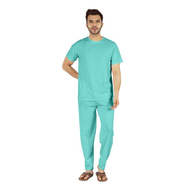 Inkmeso Solid Nightwear Set For Mens Tshirt And Pants Pajama Set Short Sleeve Pjs Loungewear Set