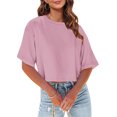 thumbnail image 3 of Plebaso Womens Cropped T-Shirts Short Sleeve Round Neck Tshirts Solid Color Casual Loose Basic Tops Tees, 3 of 6