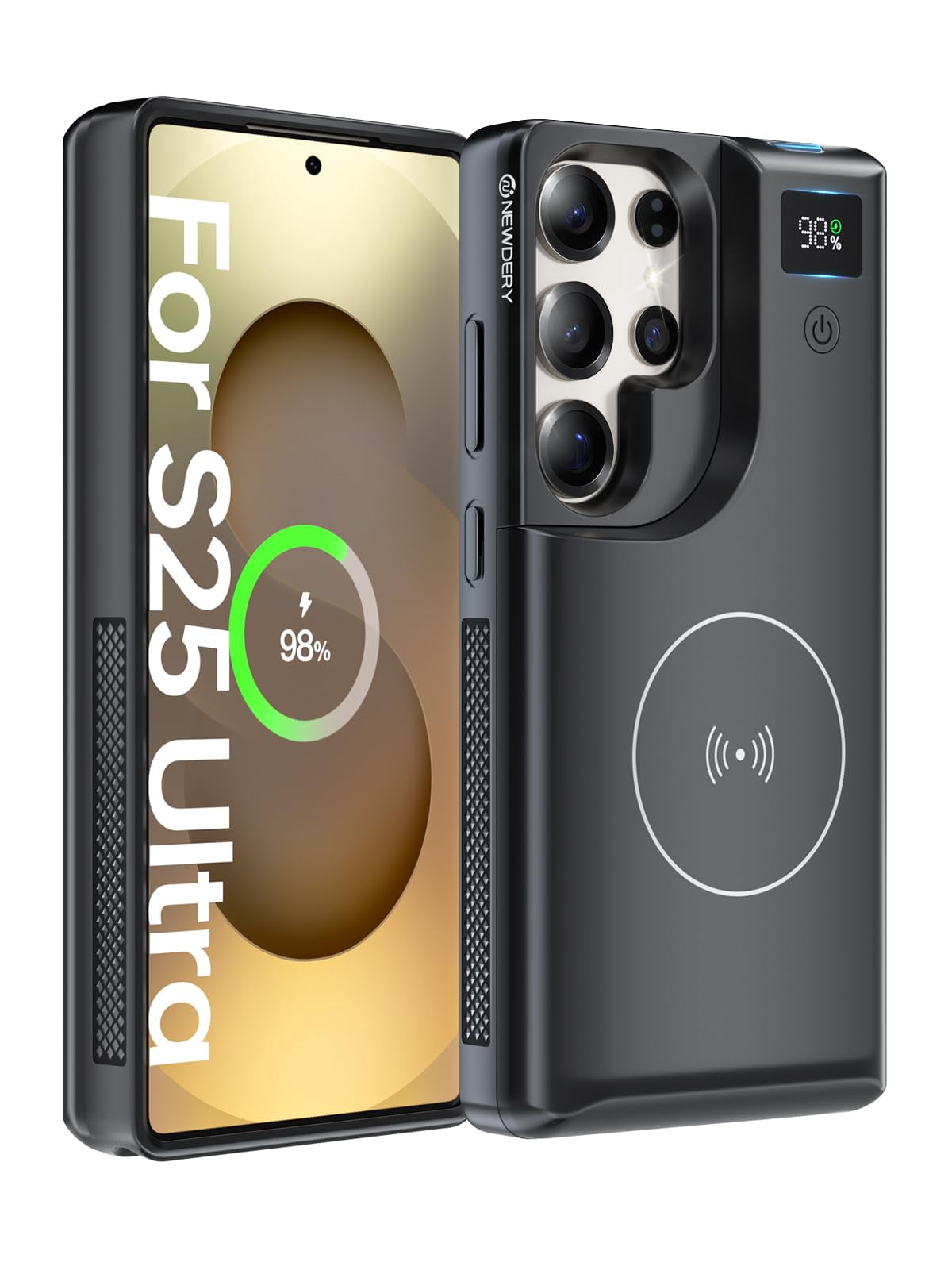 NEWDERY for Samsung Galaxy S25 Ultra Battery Case 6.9",10000mAh Portable Power Bank with LED Display, Qi Wireless Charger & 20W USB C Fast Charging,