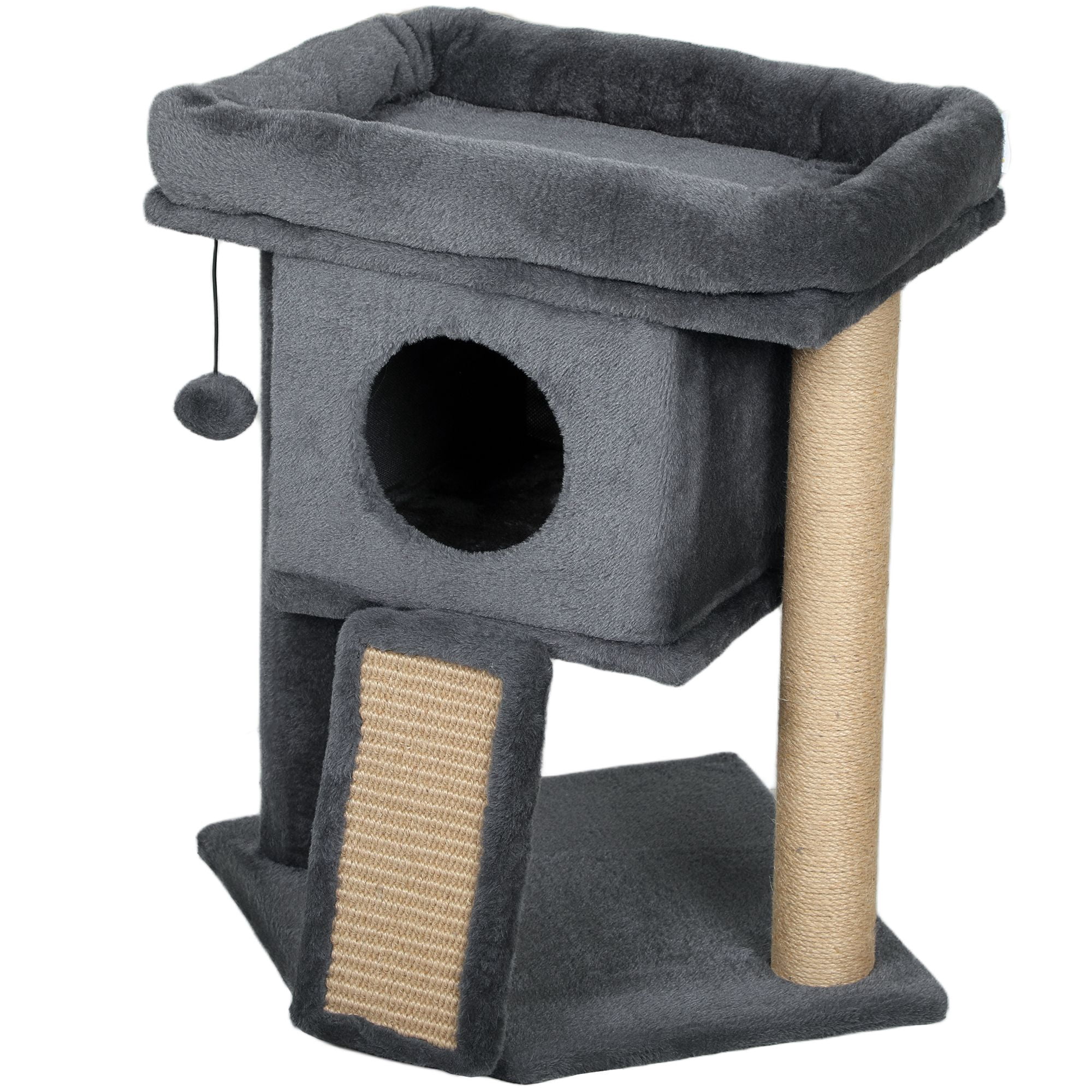 Dark Grey Small Cat Tree Tower with Perch & Scratching Post - Indoor Kitty Condo, 22.4" High, Compact Design for Living Room & Bedroom