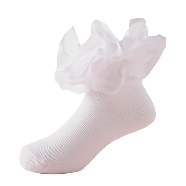 Kids Sock for Toddlers White Floor Socks with Lace Ripple and Adorable Ruffle for Little Girls