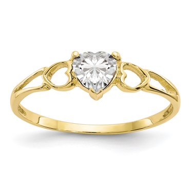 10k Polished Geniune White Topaz Birthstone Ring Size 6