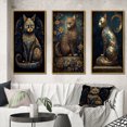 thumbnail image 1 of Designart "Glamorous Gold Cat Retro Blue" Animals Cat Framed Wall Art Set Of 3 - Blue Cat Frame Canvas Set For Living Room Decor, 1 of 6