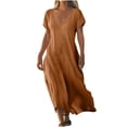 thumbnail image 3 of WRKEKC Robes d'Été Décontractées pour Femmes, Robes d'Été Grande Taille, Robe Jupe à Manches Courtes en Lin Uni à Col en V pour Femmes, 3 of 7