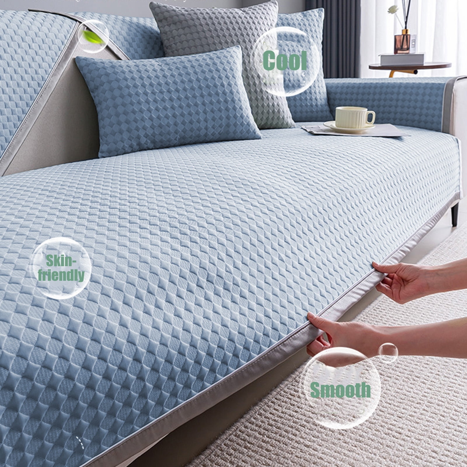 Tuitoonm Sofa Cover Lce Silk Cool Summer Sofa Cushion Simples Solid Color Non Slip Machine Washable Cool Sofa Cushion Double Sofa