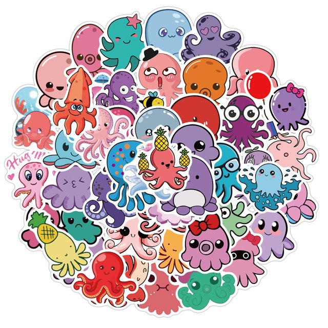 50PCS Cartoon Octopus Graffiti Sticker Cute Animal Child Sticker DIY Skateboard Water Cup Luggage Sticker Wholesale HT049