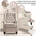 thumbnail image 3 of Fauteuil inclinable à oreilles avec boutons touffetés et accoudoirs roulés, fauteuil inclinable manuel avec coussin à ressorts et pieds en bois massif pour salon, blanc, 3 of 15