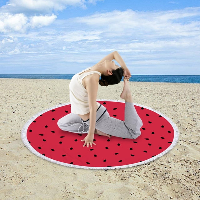 Jusqu'à 65% de Réduction Serviette de Plage Ronde SMihono Grande Serviette de Plage en Microfibre Épaisse avec Franges Tapis de Yoga Pique-Nique Polyvalent Résistant au Sable 59 Pouces