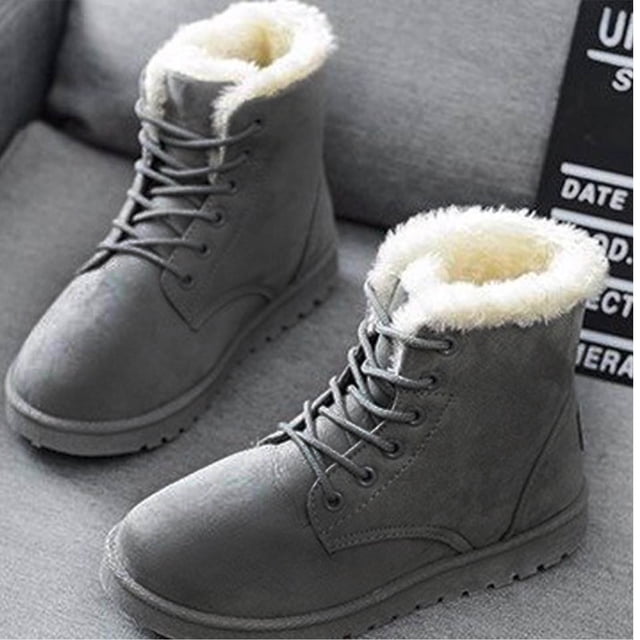 Pisexur Vendredi Fou Deals 2022! EGNMCR Bottes d'Hiver de Randonnée pour Femmes en Gris, avec Tige en Suède, design à Lacets et Semelle en Caoutchouc Antidérapante. Ces Bottes Sont Doublées de Fausse Peluche pour la Chaleur et le Confort, Idéales pour les Activités Hivernales en Plein Air. Hauteur du Talon 1-3 cm.