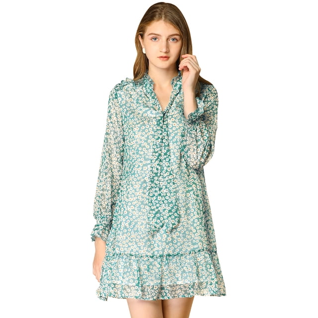 INSPIRE CHIC Robe Droite Décontractée Ample à Volants à Nouer au Cou à Motif Floral pour Femme