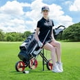 thumbnail image 3 of Costway Foldable 3 Wheel Push Pull Golf Club Cart Trolley w/Seat Scoreboard Bag Red, 3 of 10