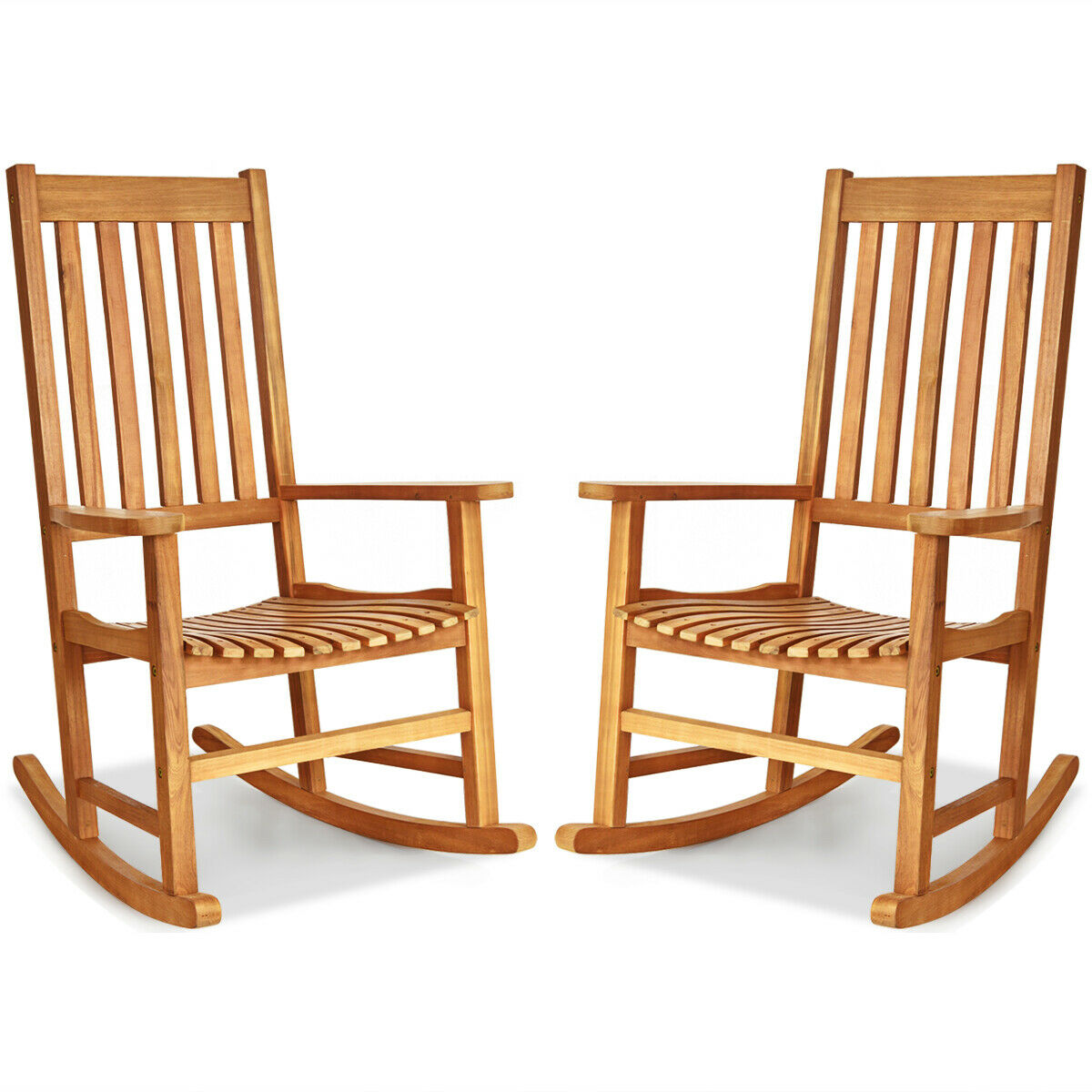 Gymax 2PCS Wood Rocking Chair Porch Rocker High Back Garden Seat Indonesia Teak