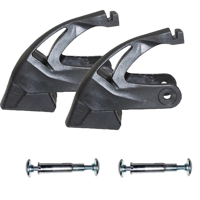 2 Pieces Rubber Roller Skates Brake Adult Inline Skates Brakes Block, featuring two black rubber brake pads with a curved design and mounting holes, accompanied by two screws for installation. Made of durable rubber material, these brakes are designed for adult inline skates, ensuring safety during skating. Dimensions are approximately 10x8x5cm (3.93x3.14x1.96 inches).