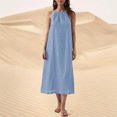 thumbnail image 2 of Kaemgyyd Robes à Col Licou pour Femmes Été Sans Manches Robe d'Été Décontractée Plage Vacances Fluide Bohème Mi-Longue avec Poches, 2 of 7