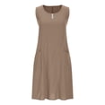 thumbnail image 4 of yoeyez Robes d'Été pour Femmes 2025 Tendance Coton Lin Grande Taille Robes Maxi Sans Manches Col Rond Robe Unie Kaki,G, 4 of 6