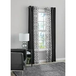 Mainstays Kingswood Ensemble de panneaux de rideaux à œillets transparents solides et imprimés, 4 pièces, noir, 27,5 po L x 84 po L