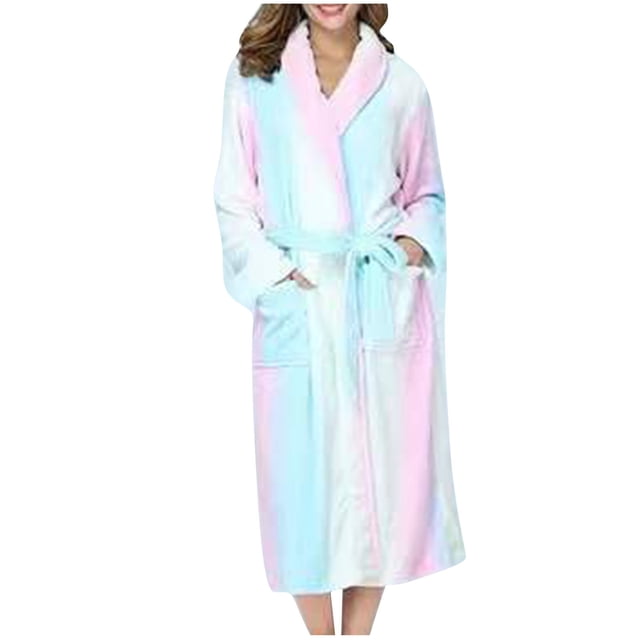Penkiiy Women Cute Warm Flannel Plush Bathrobes Star Pattern Hooded Button up Long Robe M Multicolor