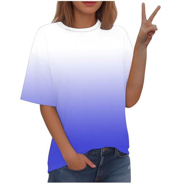 Timegard Hauts Grande Taille pour Femmes Couleur Dégradée Manches Courtes Col Rond Chemisiers Décontractés Confortables T-Shirts