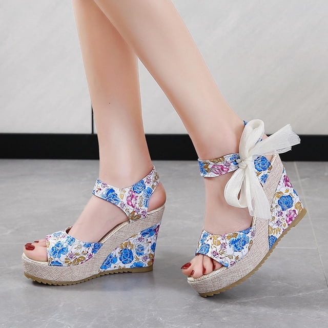 LSLJS Sandales Compensées à Bout Ouvert pour Femmes, Talon Compensé, à Lacets, Talons Hauts, Sandales de Luxe