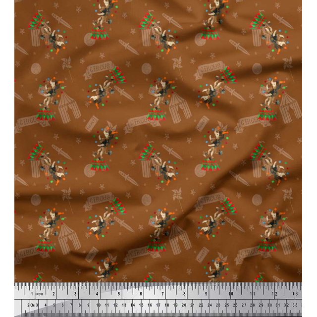 Soimoi Georgette Viscose Fabric Star,Knife & Circus Dog Cartoon Decor Fabric Printed Yard 42 Inch Wide