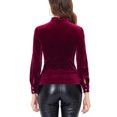 thumbnail image 3 of INSPIRE CHIC Women's Gochic Ruffled Stand Collar Cutout Long Sleeve Velvet Blouse S Wine Red, 3 of 5