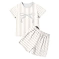 thumbnail image 3 of Ensemble de Pyjama d'Été pour Filles Style Coréen, Manches Courtes, Rayé, Deux Pièces, pour le Quotidien et les Activités Extérieures, 3 of 3