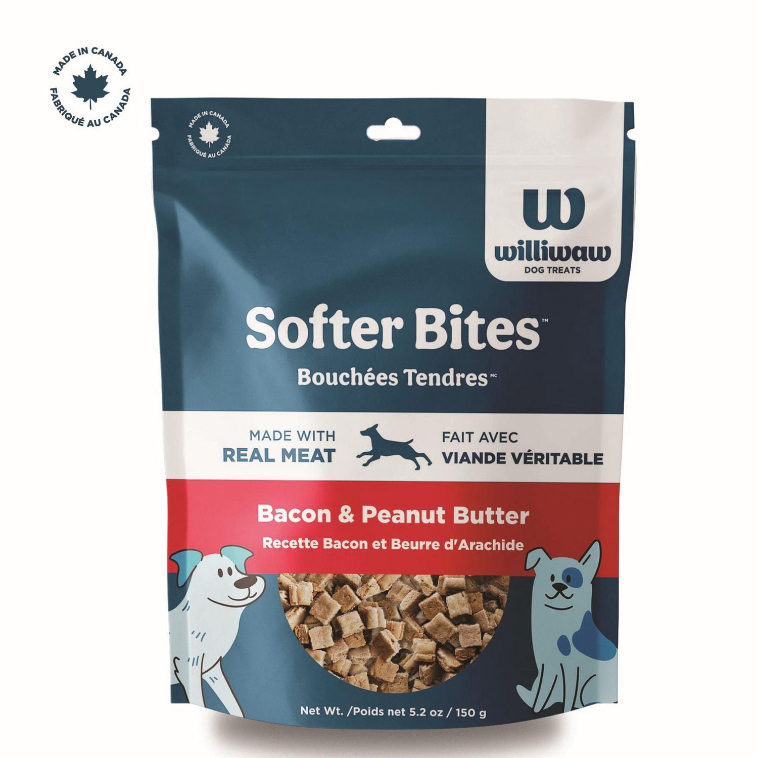 Williwaw Bouchées Tendres au Bacon et au Beurre d’Arachide, Gâteries pour Chiens, 150 g