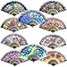 thumbnail image 3 of Grosun 10pcs Spanish Floral Folding Hand Fan Sequin Fabric Folding Handheld Hand Fan, Random Color, 3 of 4