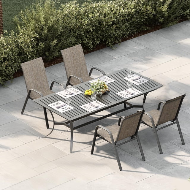 Memoryfield Patio Chairs Set of 4, Stackable Outdoor Dining Chairs with Textilene Fabric, for Backyard, Poolside, Garden, Balcony, Brown