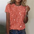 thumbnail image 2 of Plebaso T-Shirts de Mode pour Femmes à Imprimé Scintillant, Manches Courtes, T-Shirts Graphiques, Hauts Décontractés à Col Rond, 2 of 4