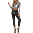 thumbnail image 2 of INSPIRE CHIC Hauts Courts Métalliques à Manches Longues Zippés pour Femmes Multicolore Noir P, 2 of 5