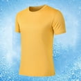 thumbnail image 2 of Pisexur T Shirts for Man , Hommes Mode Décontractée Couleur Unie Col Rond Course Exercice et Entraînement Physique Manches Courtes Haut Jaune, G Chemises de Golf Hommes & Chemises Hommes, 2 of 6
