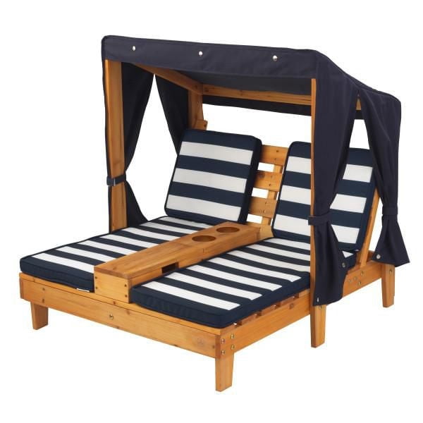 Double Chaise Lounge with Cupholder - Honey/Navy/White