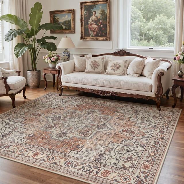 KUETH 8X10 Area Rugs Machine Washable Rugs for Living Room, Non Slip Throw Rug with Rubber Backing, Rug for Entryway、Bedroom、Kitchen、Floor and Dining Room