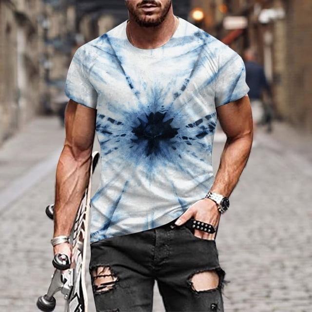 EGNMCR Men's Fashion Summer Neckline T-shirt Printing Pattern Short Sleeve