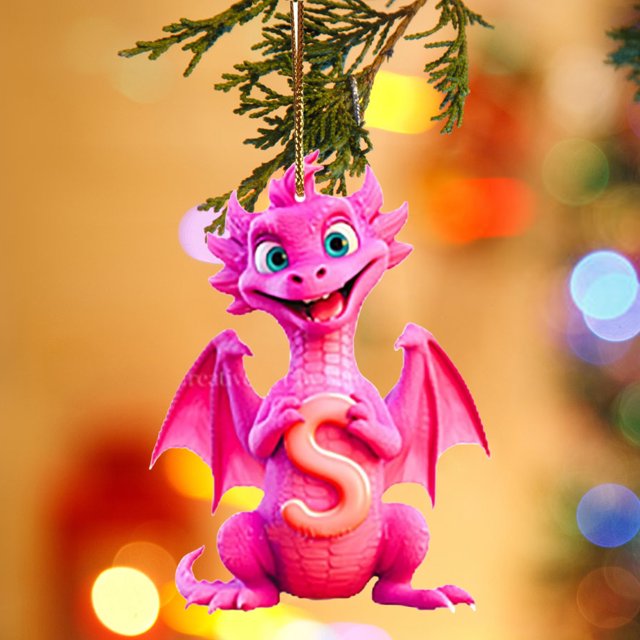 Fridja Personalized Dinosaur Christmas Ornament 26 Letters Hanging Pendant Ornaments 2024 Plastic Initial Monogram Xmas Tree Decorations with Hanging Rope Unique Customized Fun Gift for Kids