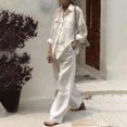 thumbnail image 2 of Timegard Cotton Linen Outfits for Women Button up Long Sleeve Collared Plus Size Tops with Pockets Wide Leg Pants Sets, 2 of 6