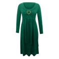 thumbnail image 4 of Robes Vertes pour Femmes Couleur Unie à Manches Longues Robe en Dentelle Patchwork Grande Taille Col Rond Ajustée et Évasée Tendance Vacances Robe Décontractée Maxi Mode Quotidien Blouse Trapèze Dos Nu Robe Plissée, TTG, 4 of 5