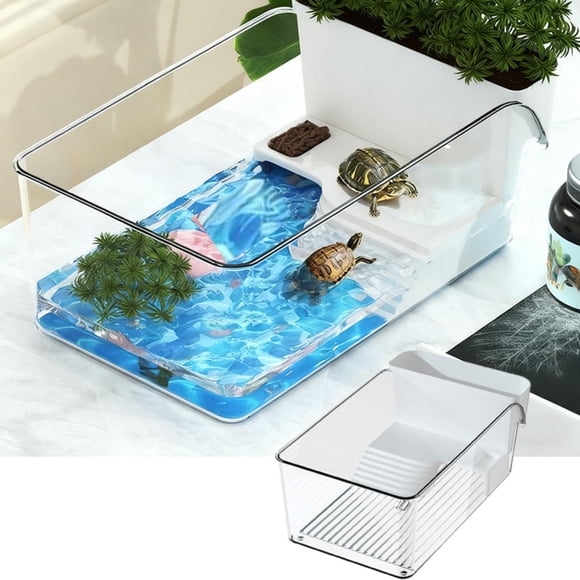 Habitat de Terrarium Semi-Aquatique avec Plateforme pour Se Détendre au Soleil et Vase pour Petites Tortues et Usage Aquatique Intérieur
