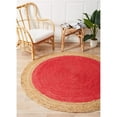 thumbnail image 1 of 9 Ft Round Red Jute Area Rug, Hand-Woven, Reversible, Farmhouse Boho Style, Durable & Pet-Friendly Rug for Living Room, Dining Room, and Bedroom, 1 of 5