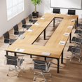 thumbnail image 3 of Tribesigns 6.5FT Modern Office Conference Table, 78.74-Inch Large Seminar Meeting Desk with Metal Legs and Adjustable Pads, Boardroom Training Table, Light Walnut, 3 of 5